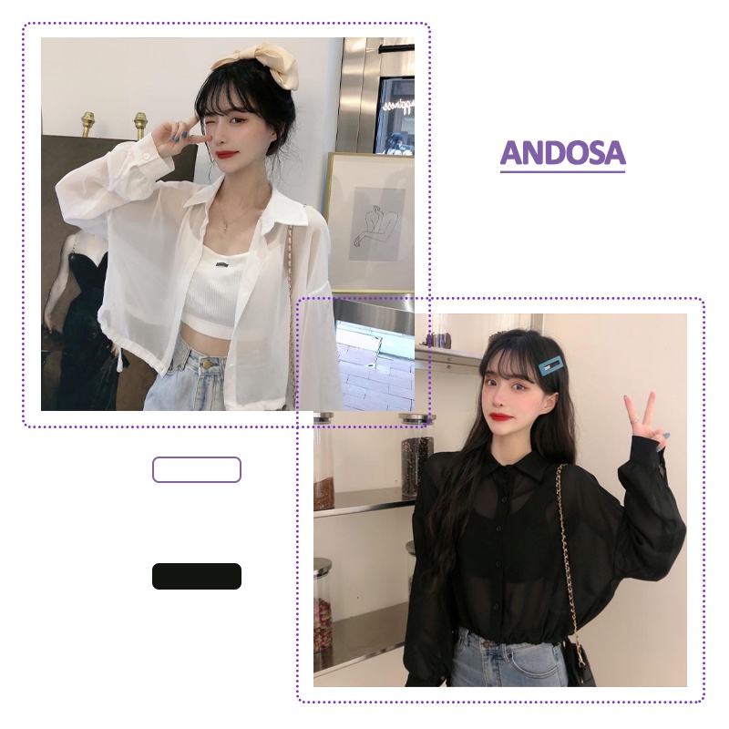 Áo sơ mi nữ croptop kiểu cột dây tay dài form rộng vải mỏng hàng Quảng Châu ANDOSA SM23