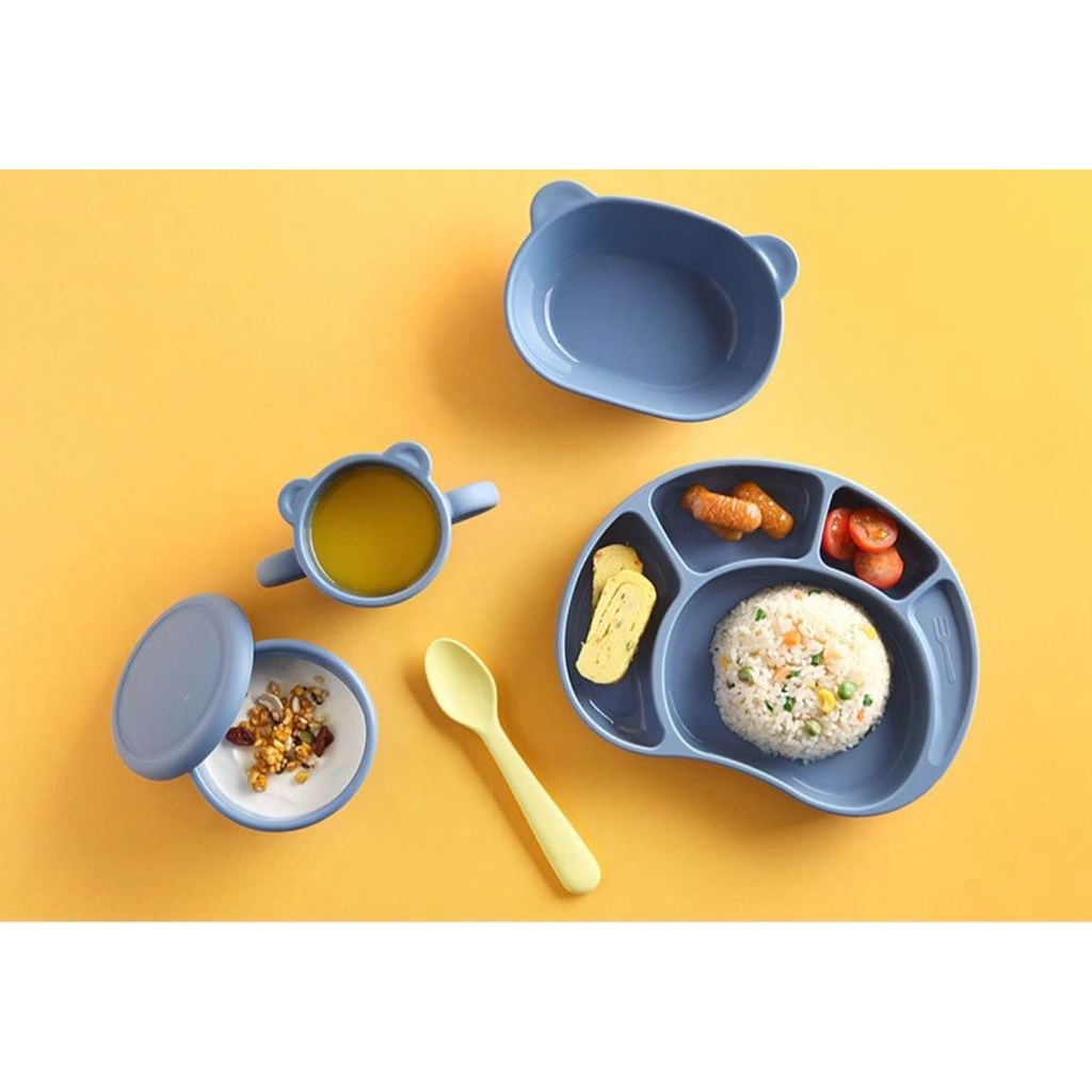 Bộ khay bát cốc ăn dặm silicone chống đổ Hàn Quốc cao cấp cho bé