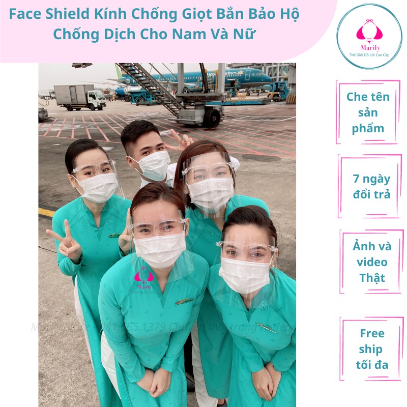 Kính Chống Giọt Bắn Phòng Dịch Bảo Hộ Full Face Trong Suốt, Mặt Nạ Chống Dịch Chống Bụi Marily