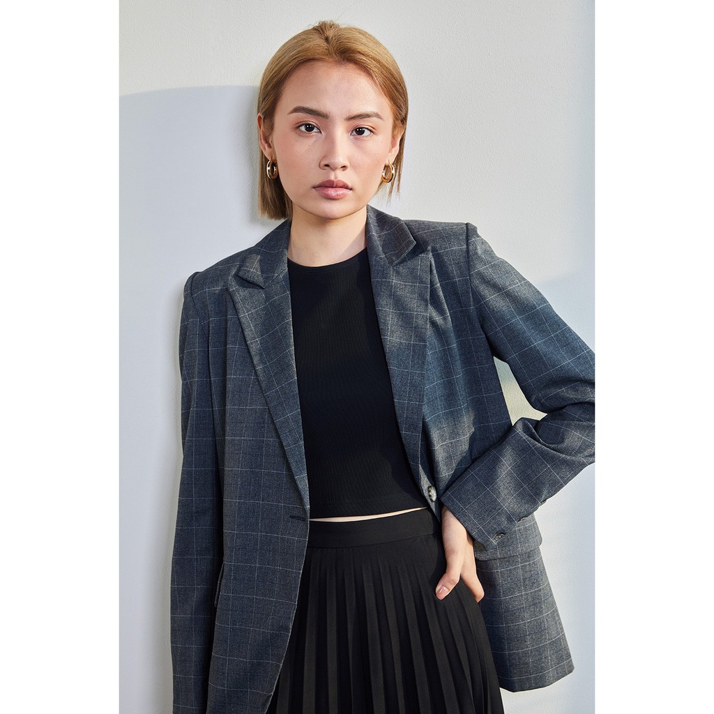 Dottie Áo Blazer dáng rộng. Kẻ ô xám đậm . Size M. New.