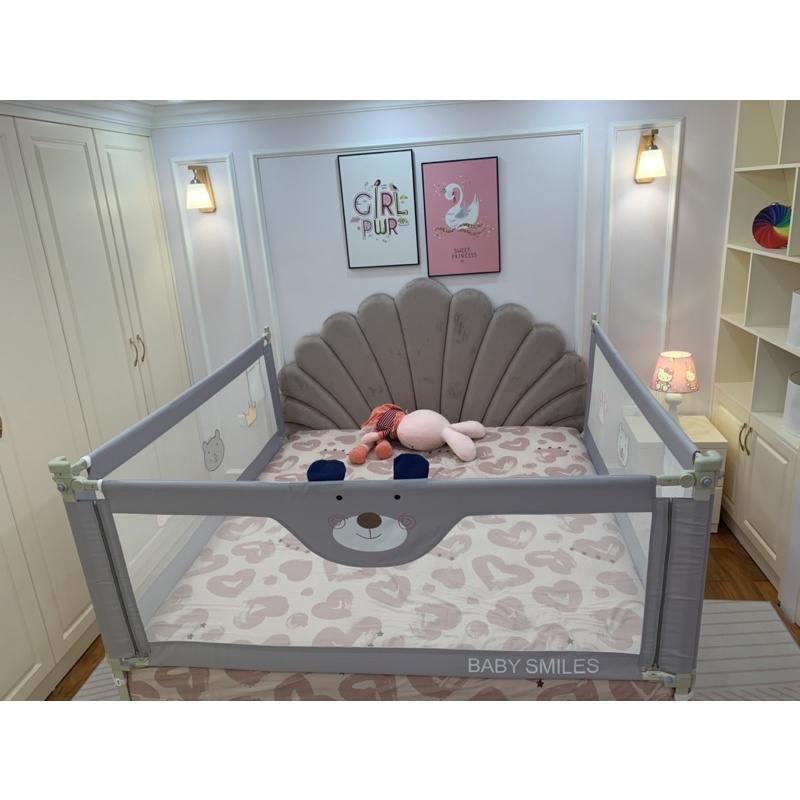 (BẢN CAO CẤP 2023) Thanh Chắn Giường BABY SMILES hoạ tiết thêu nổi 3D, độ cao 70-100cm
