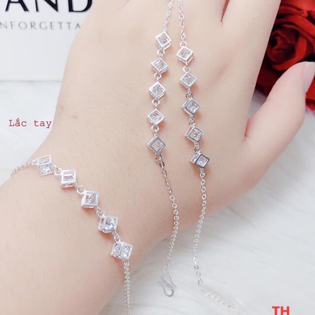 Lắc tay nữ hình khối lập phương đá trắng, vòng tay nữ bạc thật thời trang - Kho sỉ bạc Nhất Linh