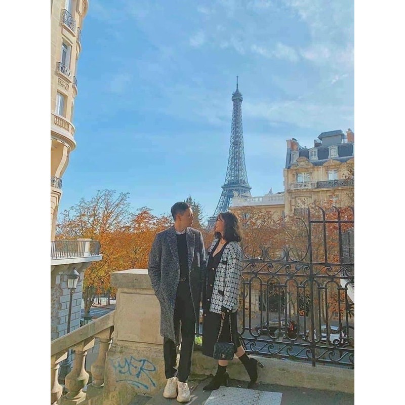 Áo khoác cardigan caro kẻ viền đen