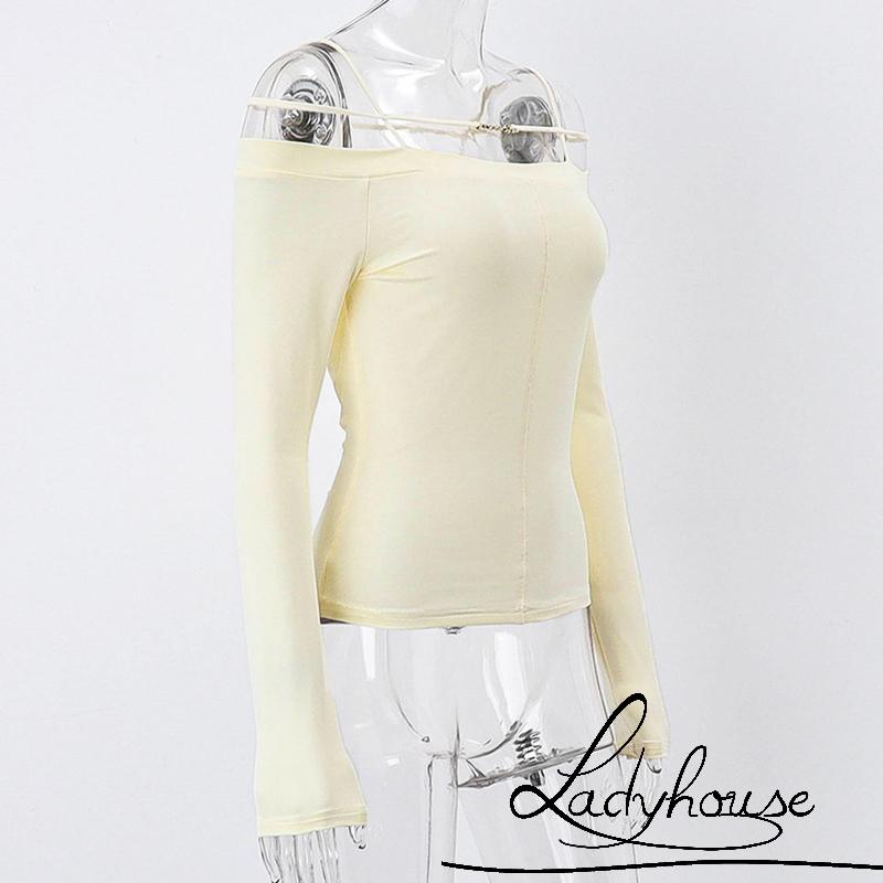 Áo Kiểu Tay Dài Hở Vai Màu Trơn Dáng Ôm Thời Trang Mùa Thu Dành Cho Nữ