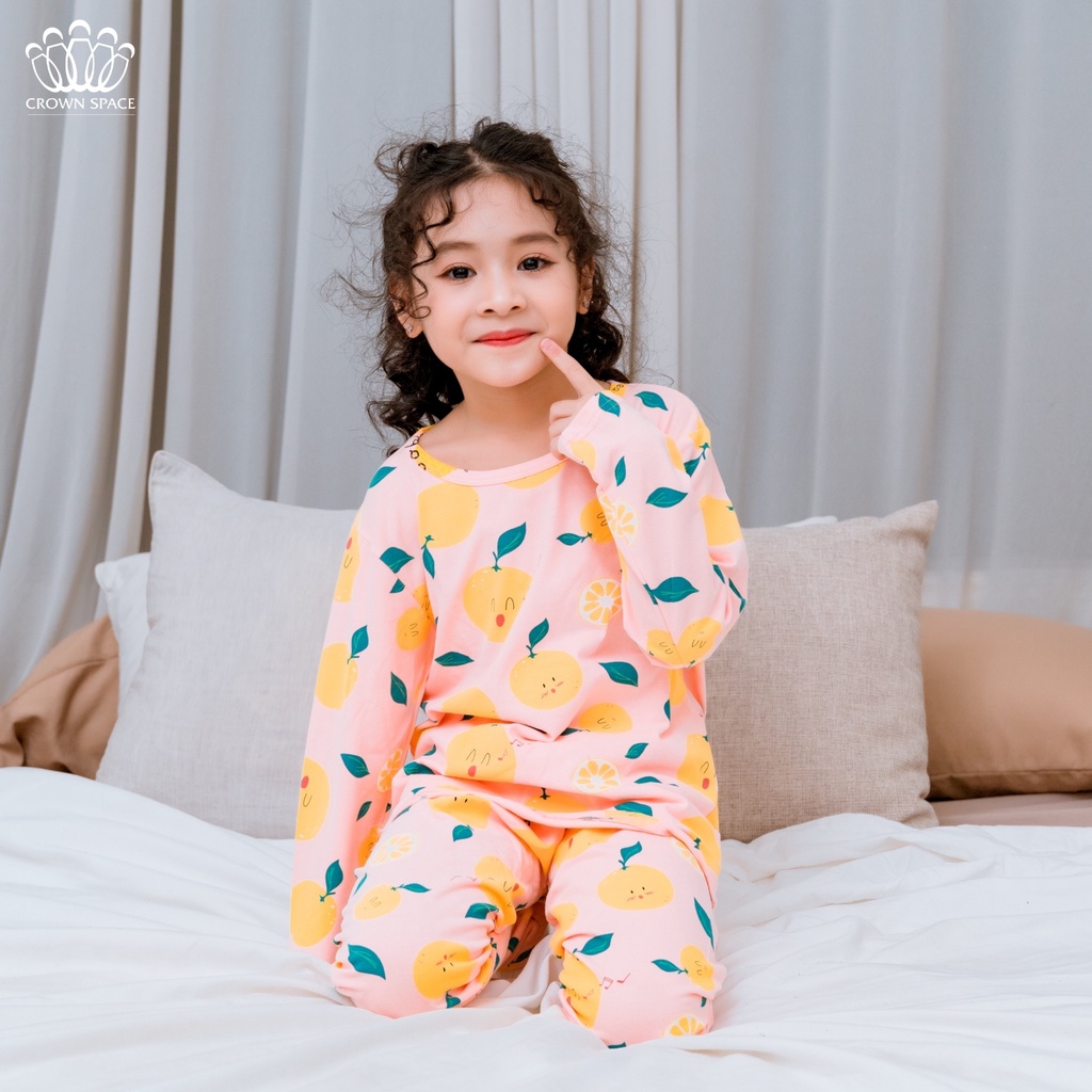 Bộ Mặc Nhà Crown Space Thu Đông Họa Tiết Trái Cam Dành Cho Bé Gái CKGL5911823 Size 18 - 25Kg