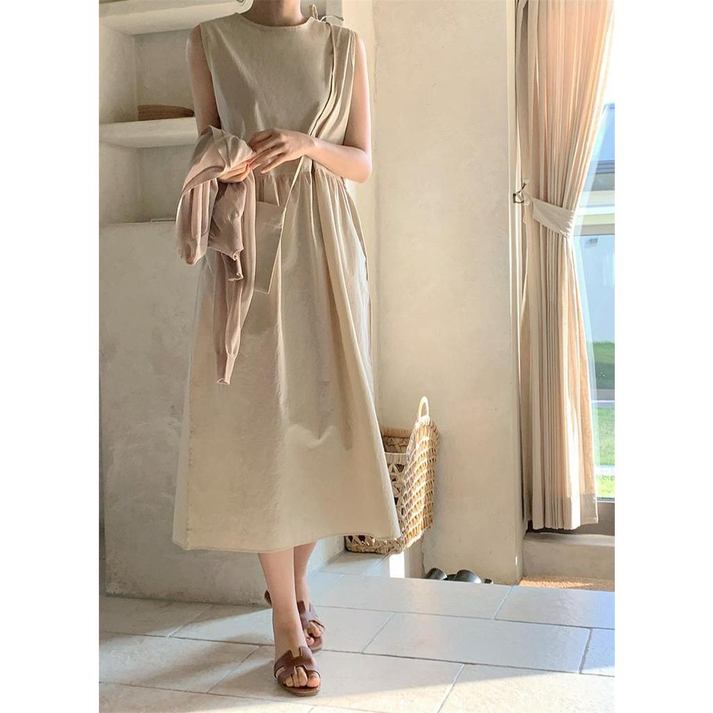 Đầm Sát Nách Xếp Ly Cổ Tròn Dáng Rộng Thời Trang Mùa Hè 51795