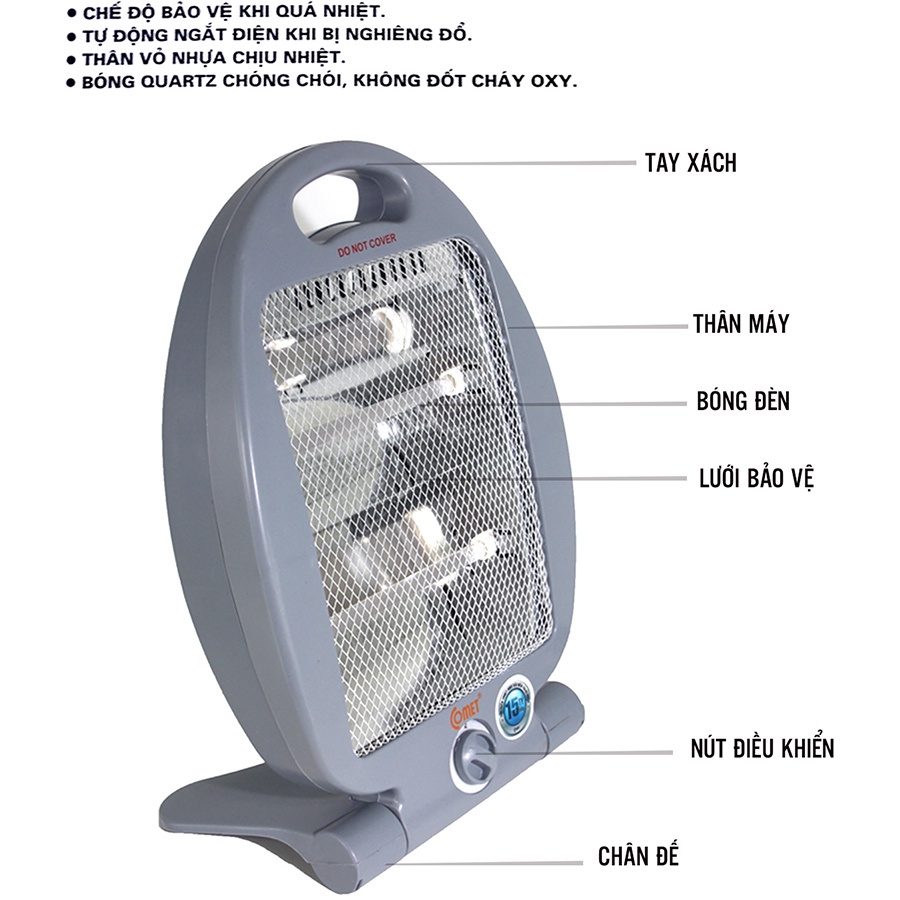 Đèn sưởi, Quạt sưởi ấm comet tiết kiệm điện, quạt Hồng Ngoại 2 Bóng 800W [ BẢO HÀNH 24 THÁNG]