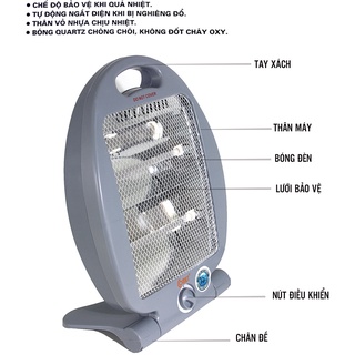 Quạt sưởi, Đèn sưởi hồng ngoại hình cá 800w, có role an toàn [ bảo hành 12 tháng]
