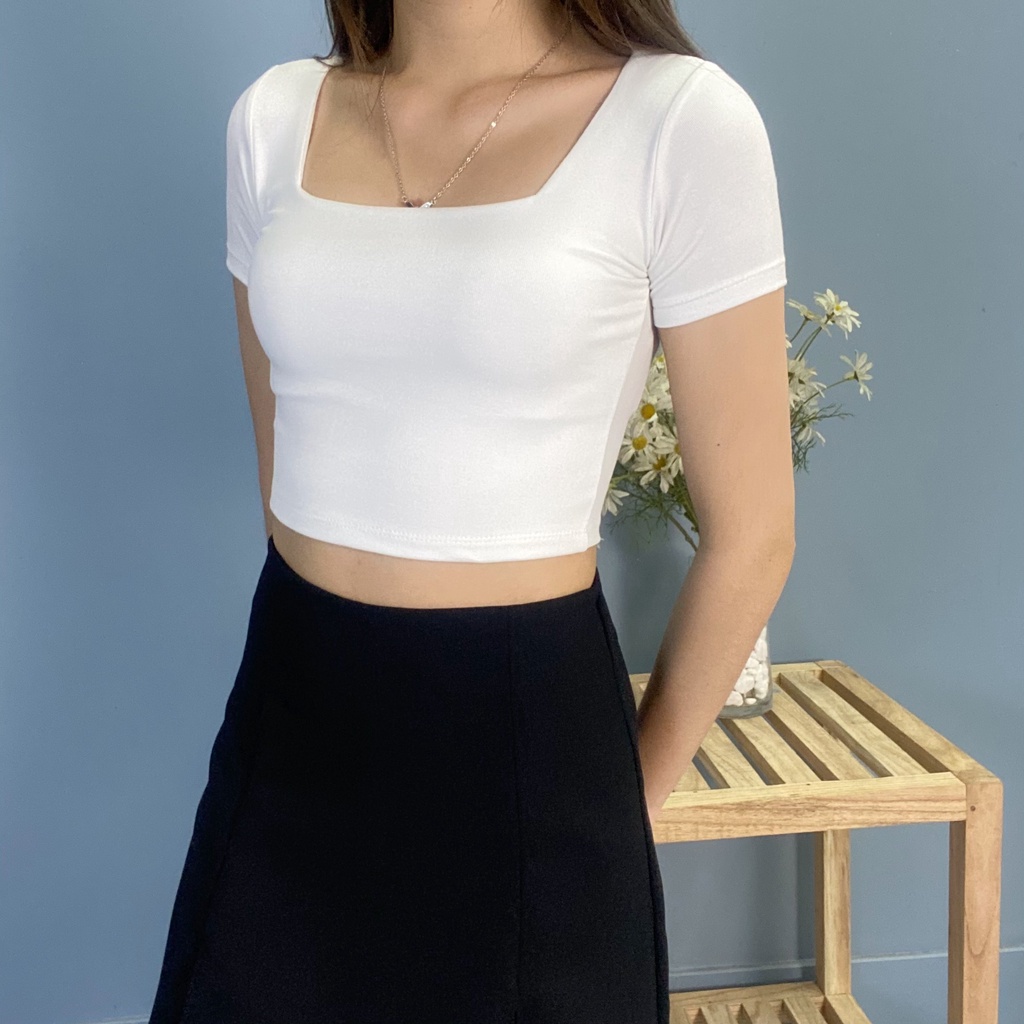 Áo thun croptop cổ vuông EMIX (2 màu) chất thun díp co giãn, mềm mát, tôn dáng Crop205/P2K6