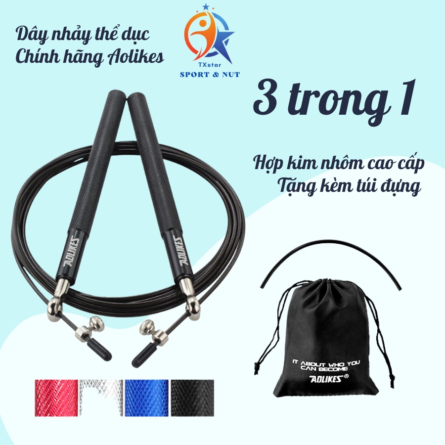 Dây Nhảy Thể Dục Tay Nắm Hợp Kim Nhôm Aolikes Cao Cấp AL3202 [Tặng túi đựng]