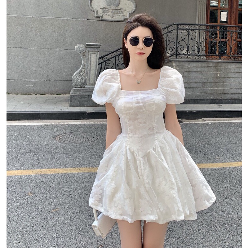 Đầm ren hoa tay bồng xòe có lót cao cấp  n48-822
