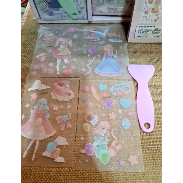 Vỉ 4 tờ sticker đẹp size 19cm  tặng cây đẩy sticker mã Wfsn001-2020