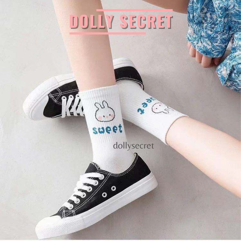 Tất cổ cao màu trắng hình gấu dễ thương cute phong cách Hàn Quốc chất liệu len cotton mềm mại cho nữ DOLLY SECRET T09
