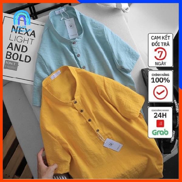 Áo Sơ Mi Nam, Áo Đũi Nam Ngắn Tay Cổ Tàu, Áo Đũi Cộc Tay dáng đẹp BAD63 - BLUE MENSWEAR