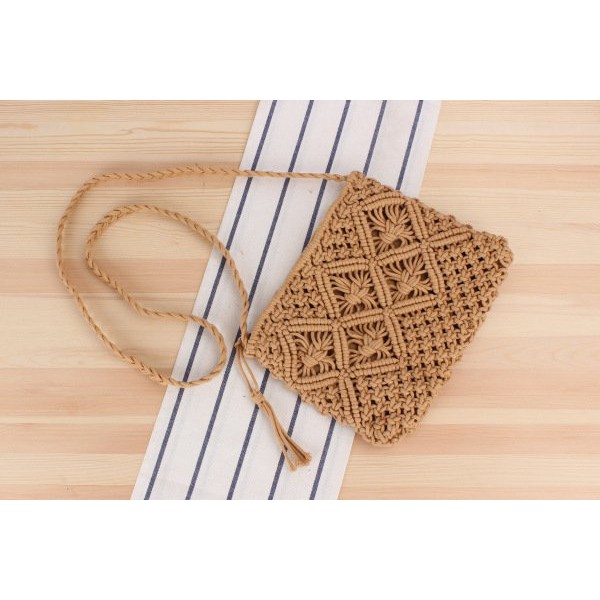 [NowShip - Giao Ngay] Túi Cói Boho Vintage Đeo Vai, Đeo Chéo Hình Vuông Chữ Nhật Dây Da Màu Nâu Be Trơn