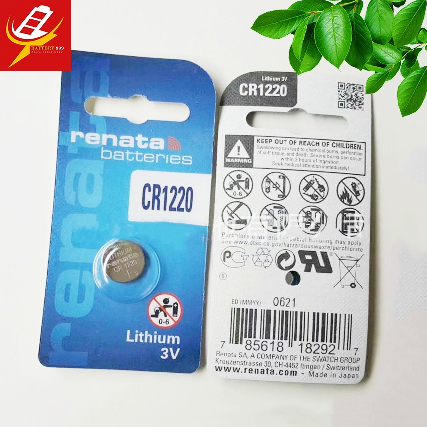 Pin CR1220 Renata Lithium 3V chính hãng Thụy Sĩ - Vỉ 1 viên