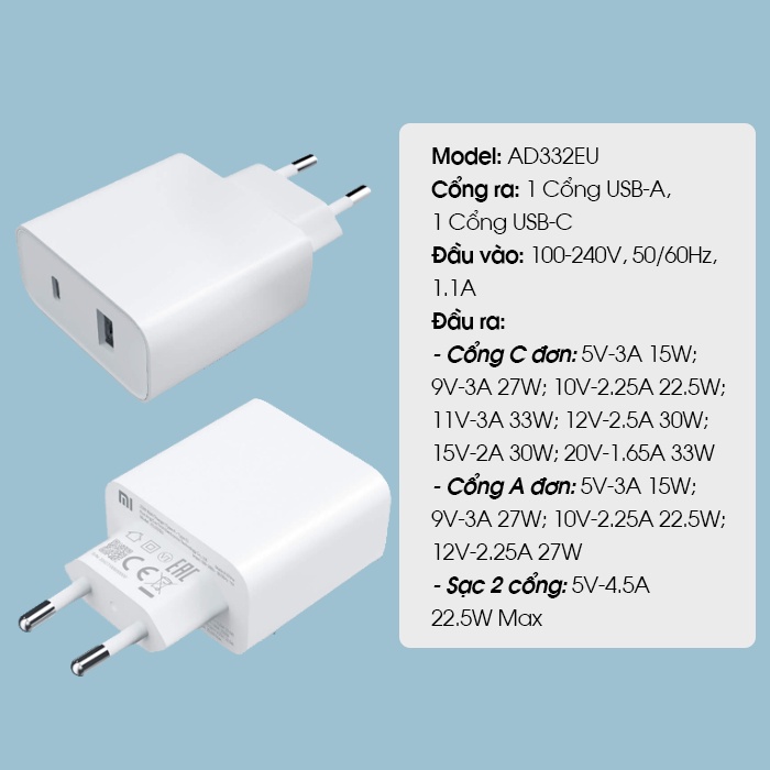 Bộ Sạc + Cáp C to C - ZMI GaN 33W MINI HA715 - Sạc nhanh PD, QC