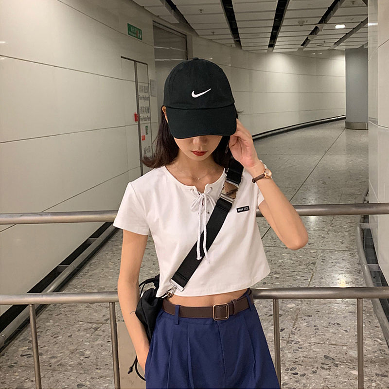 BH Áo Croptop Phối Dây Thắt Phong Cách Retro Hàn Quốc