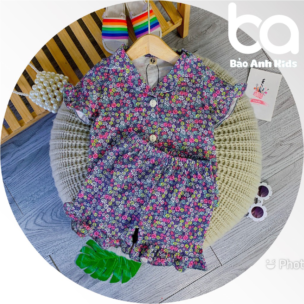 Bộ Pijama Cộc Tay Cho Bé Gái Chất Cotton Cao Cấp Mềm Mịn Thiết Kế Bèo, Bộ Mặc Nhà Cho Bé  (9-20kg) - PIJAMA1