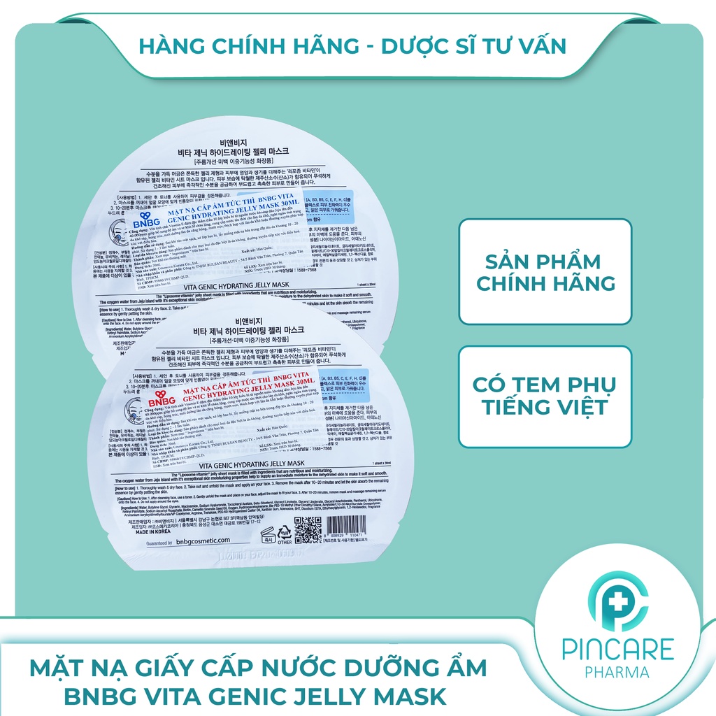 Mặt nạ BNBG, Mặt nạ giấy bổ sung Vitamin Vita Genic Jelly Mask BANOBAGI 30ml - Hàng chính hãng - Nhà thuốc PinCare