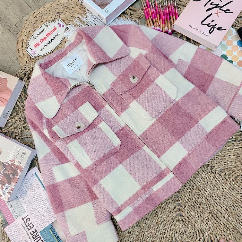 Áo khoác dạ ngắn kẻ caro