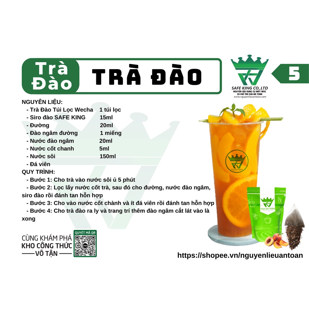 Siro Đào SAFE KING 1 Lít Pha Trà Đào, Hương Vị Đậm Đà, Vị Ngọt Tự Nhiên