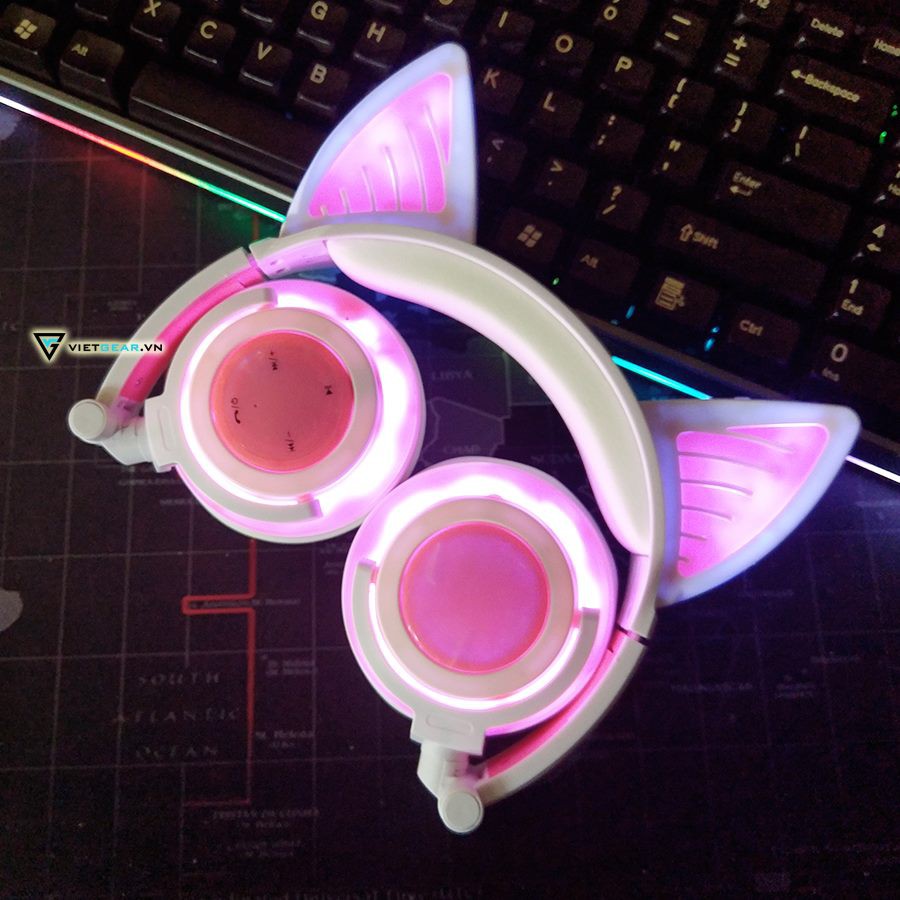 Tai nghe tai mèo Bluetooth Sunshine có led cả ốp và tai mèo, có micro