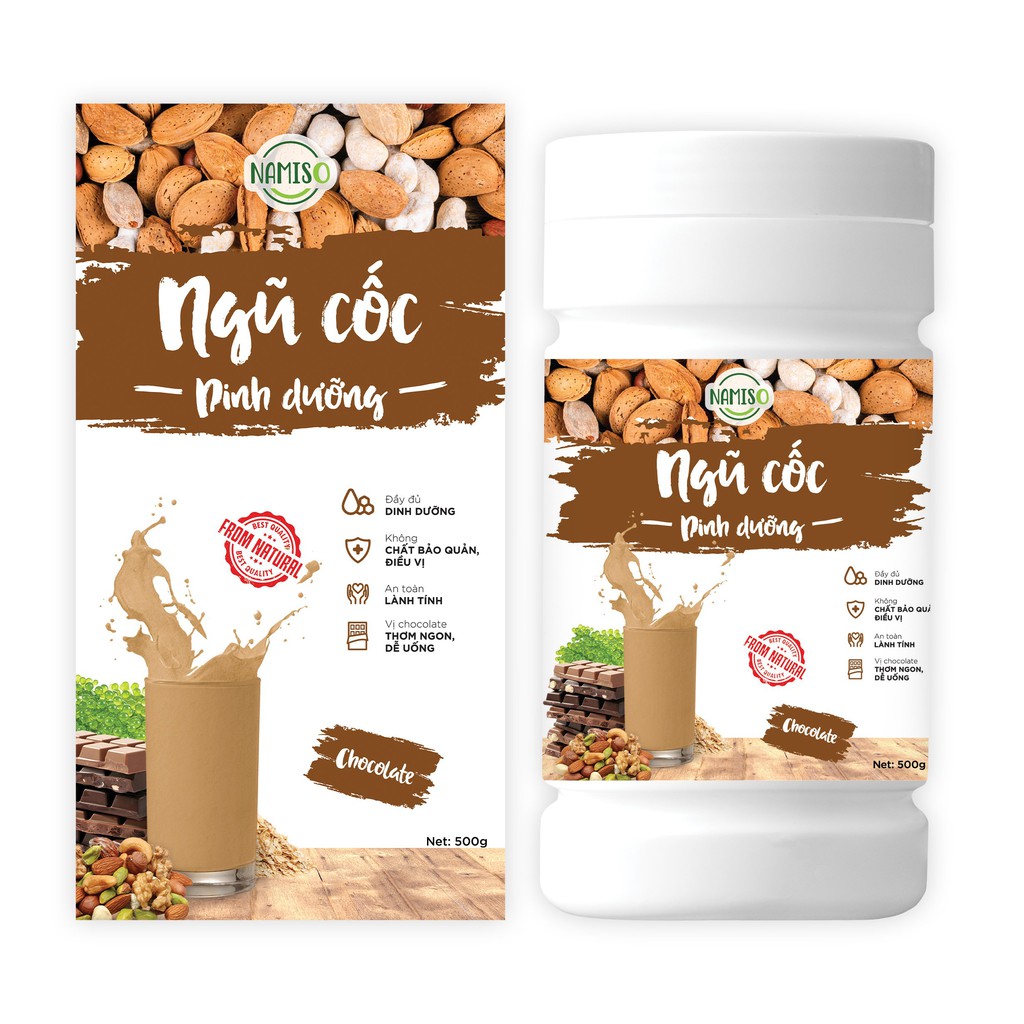 Bột ngũ cốc dinh dưỡng Namiso, bột ngũ cốc dinh dưỡng vị chocolate-  Hộp 500gr