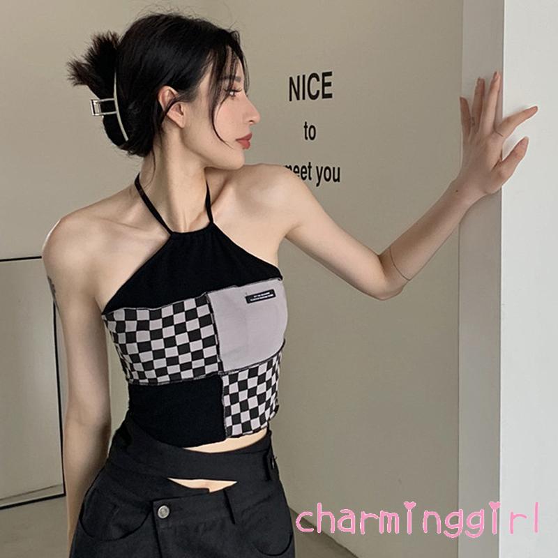 Áo Hai Dây Hở Lưng Họa Tiết Sọc Caro Thời Trang Mùa Hè Cho Nữ 7-