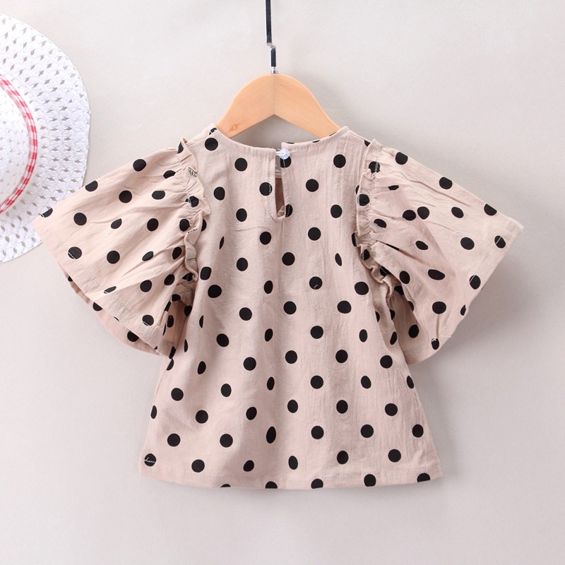 Bộ áo phối quần short chấm bi đáng yêu thời trang cho bé gái 2 ~ 6 tuổi