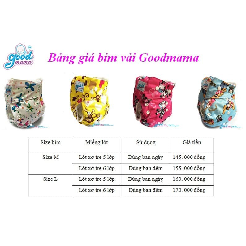 Bỉm vải Goodmama size M, L cho bé 3-20kg - Siêu chống tràn, vải mềm mịn, thoáng mát, có thể giặt