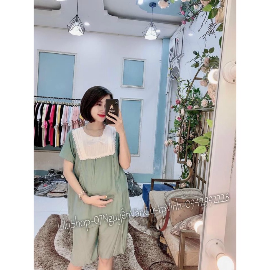 Shop Bầu Xinh Bộ bầu Lửng Xuân Hè,bộ đồ bầu cho con bú sau sinh chất voan lụa nhẹ mềm mát size từ 45 đến 70kg - Tổng kho