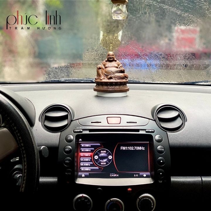 Tượng Di Lặc để Xe ô tô bằng gỗ Trầm hương Chiều Cao 9cm PHÚC LINH