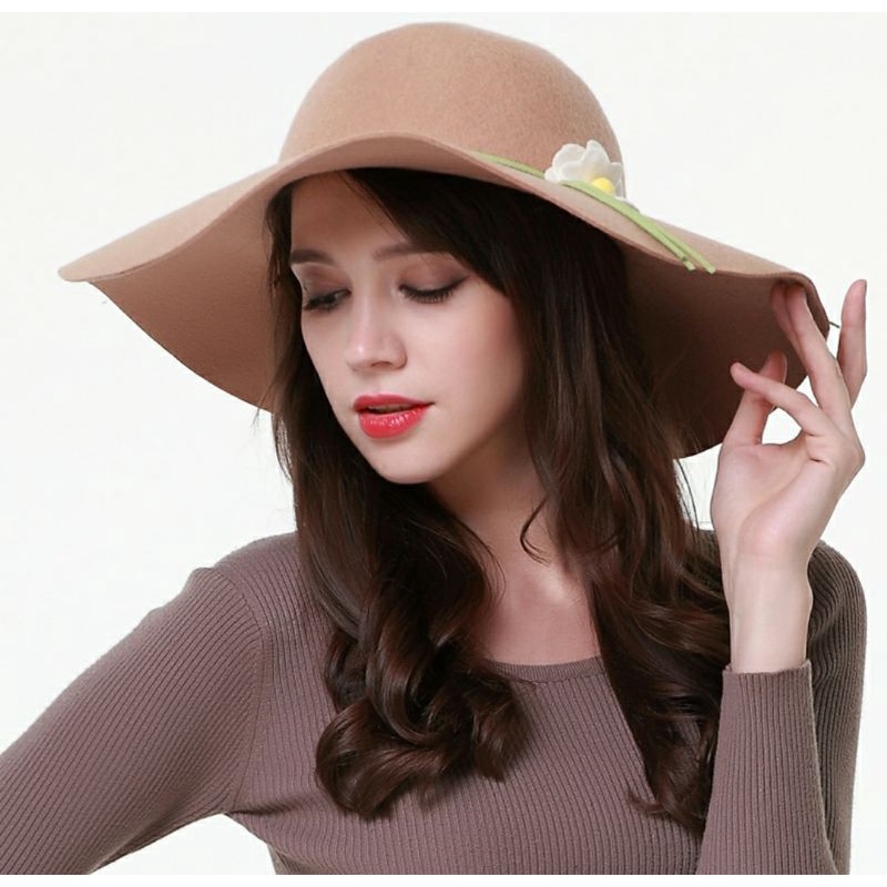 Nón mũ nỉ rộng vành nữ đẹp fedora màu kem Lh 0917399527