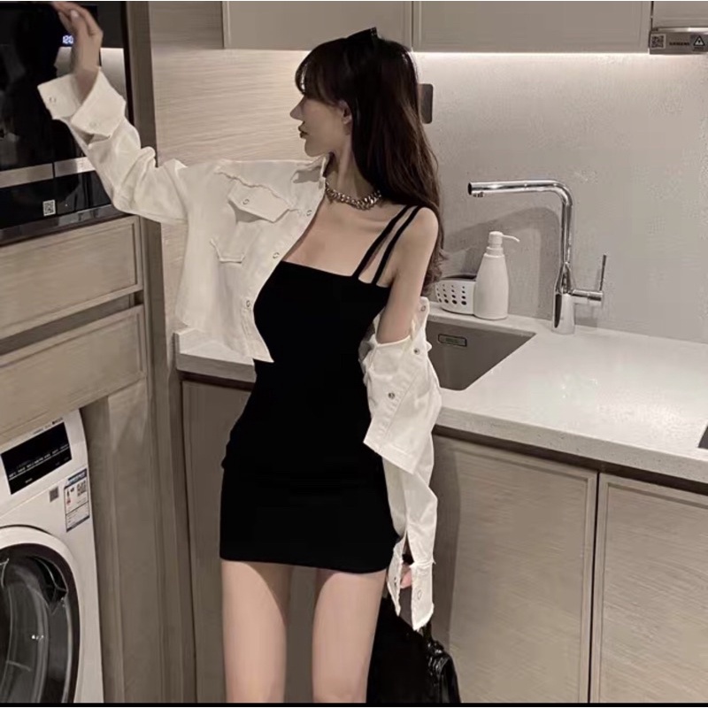 ORDER SET ÁO KHOÁC BÒ+VÁY BODY 2 DÂY SANG CHẢNH