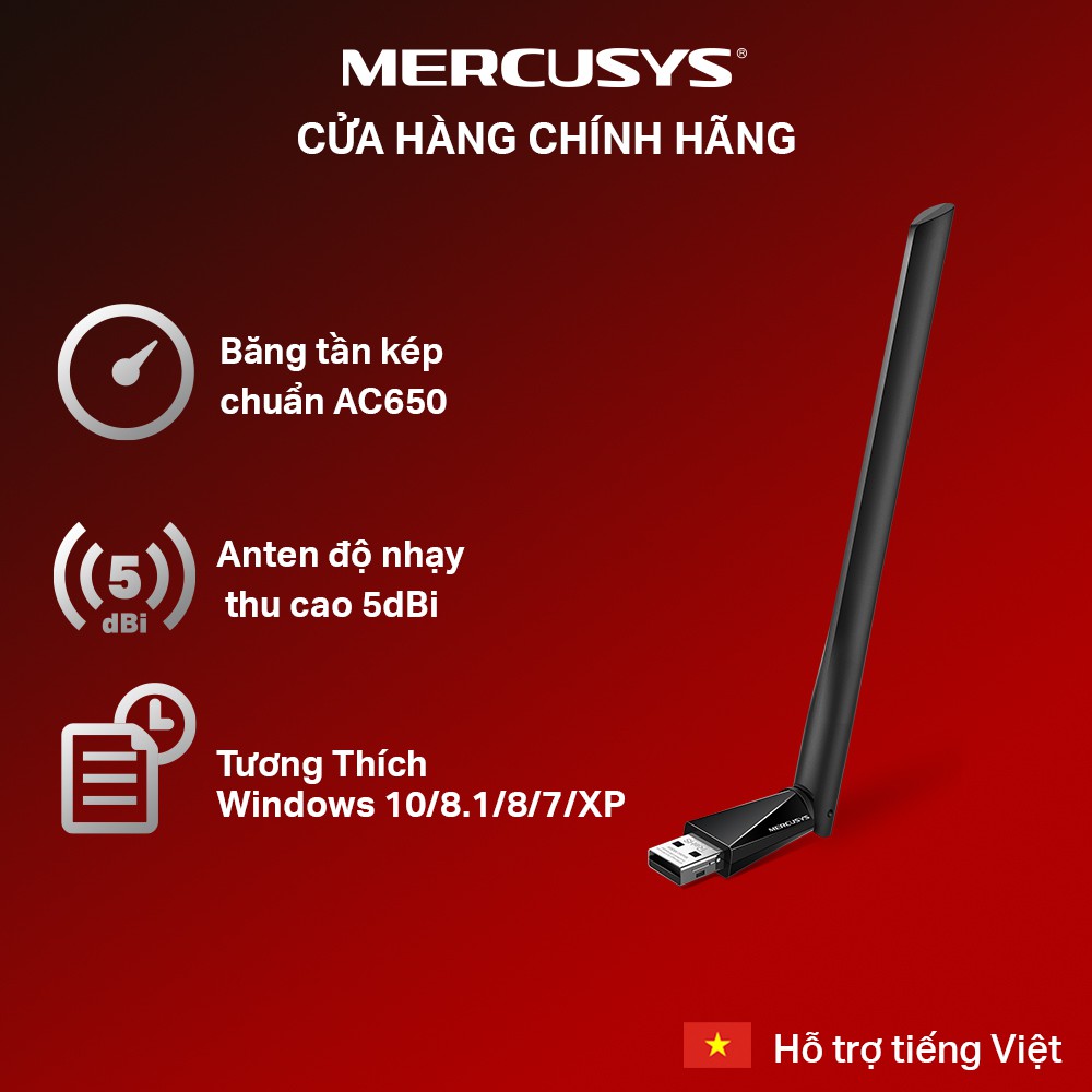 [Hỏa Tốc] Bộ Chuyển Đổi USB Wifi Mercusys MU6H Băng Tần Kép Độ Lợi Cao AC 650Mbps