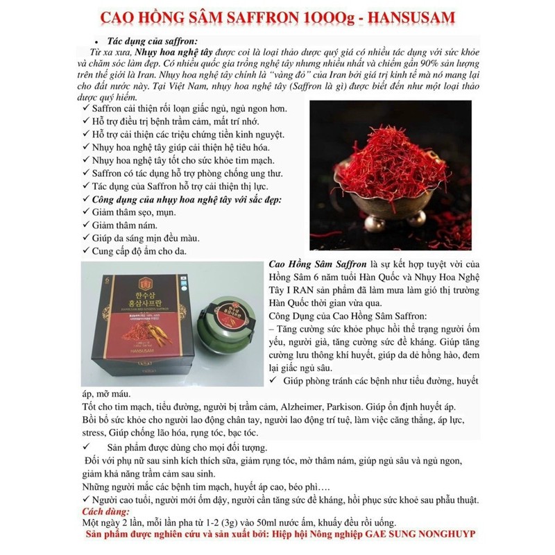 sỉ tận gốc]  CAO HỒNG SÂM SAFRON HÀN QUỐC