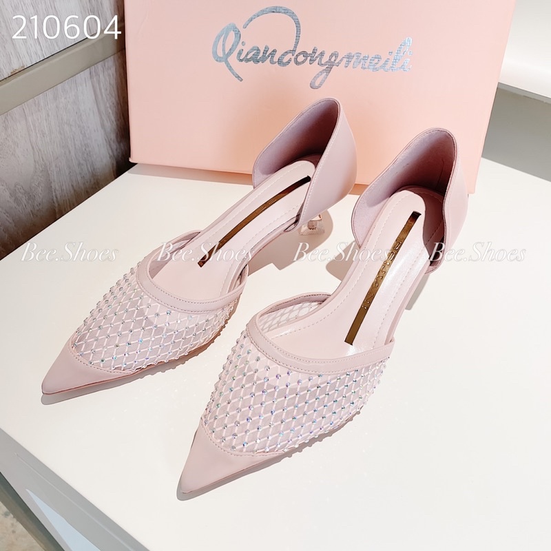 BEESHOES - GIÀY CAO GÓT BEESHOES LƯỚI ĐÍNH ĐÁ SIÊU XINH SẴN MÀU ĐEN HÔNG 210604