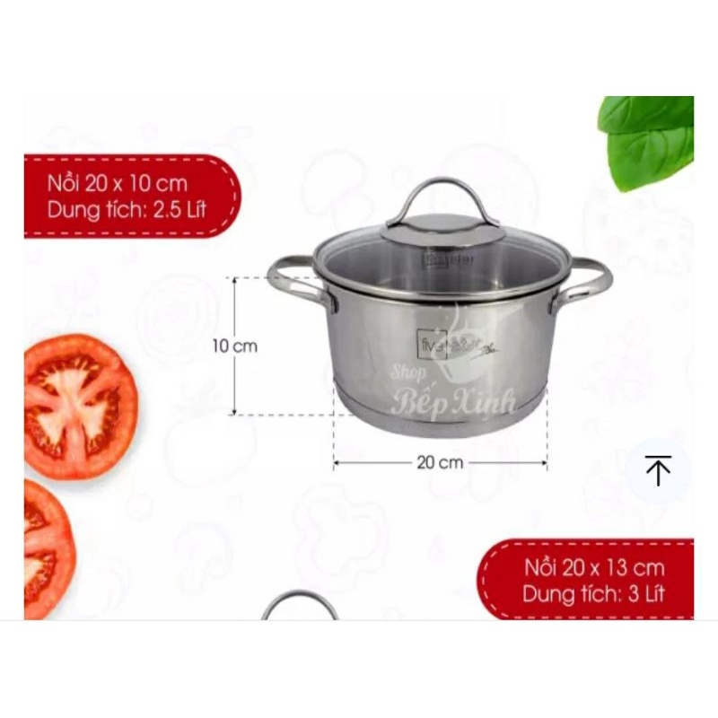 BỘ 5 nồi quánh cao cấp FIVESTAR PLUS kiểu silit nắp kiếng 16/16/20/20/24 CM ( HÀNG CHÍNH HÃNG BẢO HANH 5 NĂM)