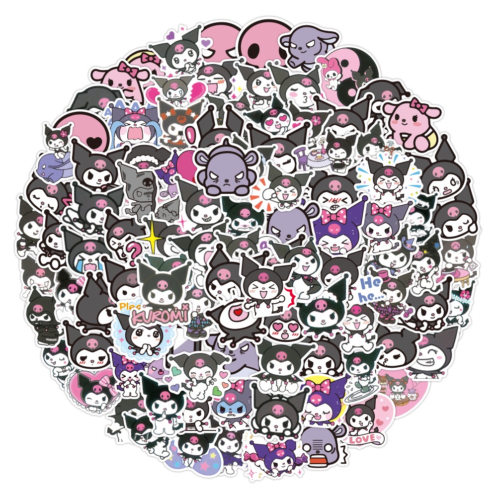 Set 100/50/25/10 Sticker Dán Trang Trí Hình Kuromi Hoạt Hình