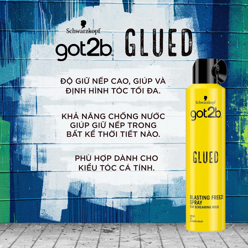 Combo sáp vuốt tóc Schwarzkopf Got2B Glued Spiking Wax 75ml và keo xịt tóc Got2B Glued Blasting Freeze Spray 300ml