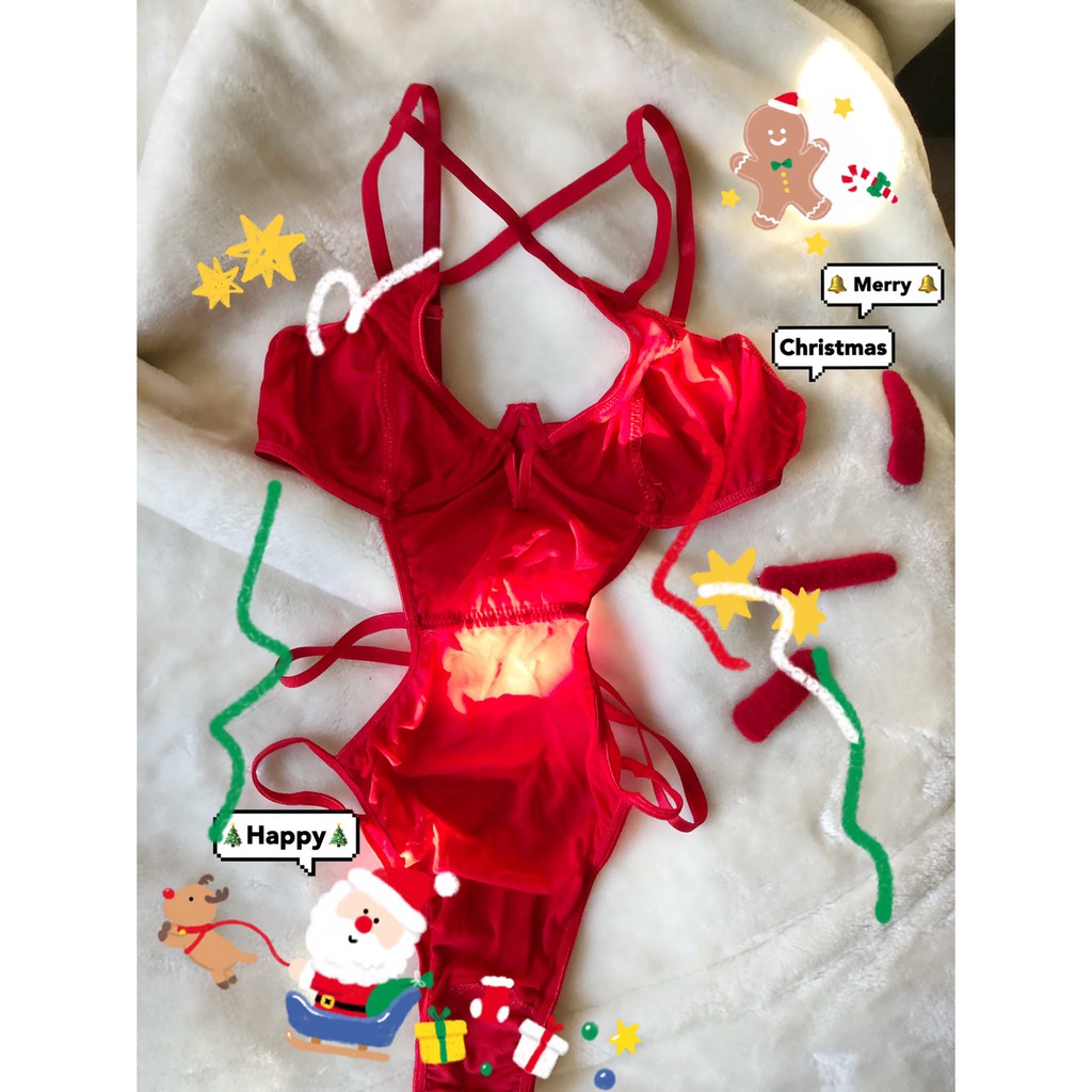 Bodysuit sexy khoét eo gọng ngực nhiều dây đỏ | BigBuy360 - bigbuy360.vn