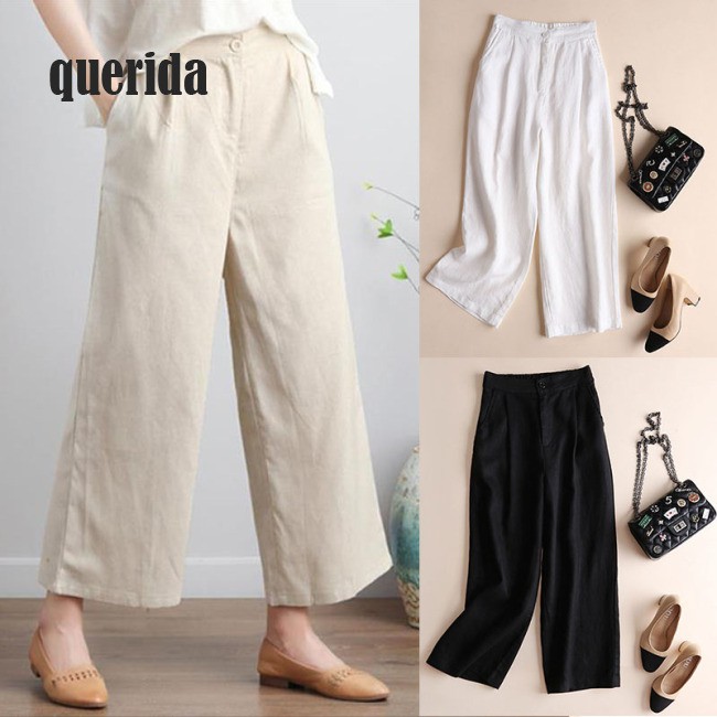 Quần Cotton Linen Ống Rộng Trơn Màu Xinh Xắn Dành Cho Nữ | BigBuy360 - bigbuy360.vn