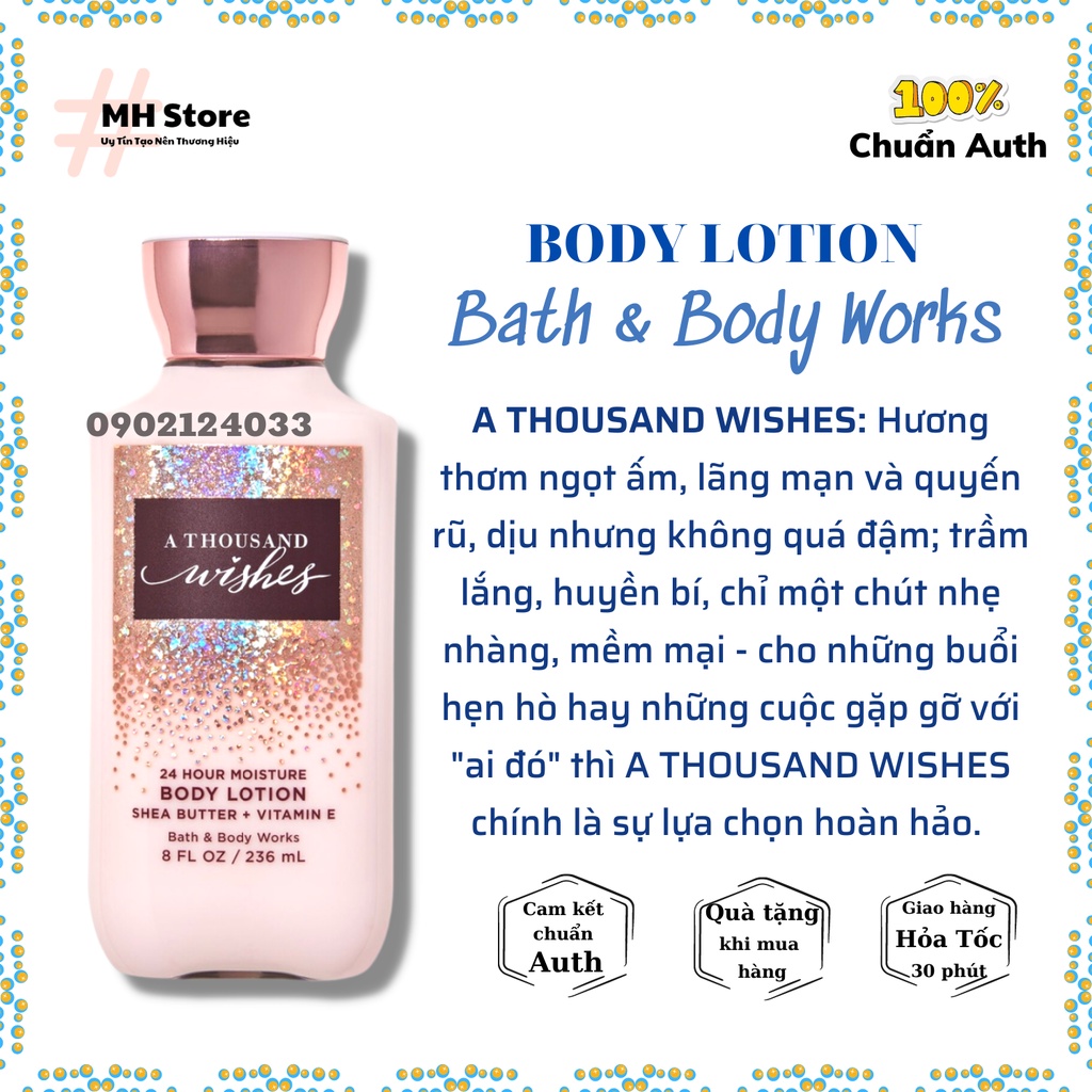 Bộ Sản Phẩm A THOUSAND WISHES Xịt Thơm, Lotion, Sữa Tắm, Nước Rửa Tay, Kem Tay Bath and Body Works