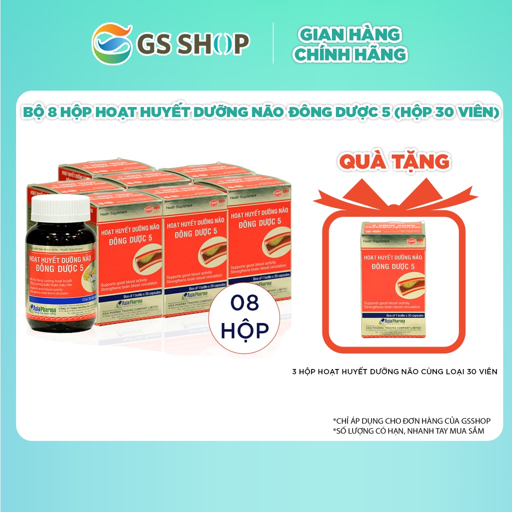 Bộ 8 Hộp Hoạt huyết dưỡng não Đông Dược 5 (Hộp 30 viên) | TẶNG: 3 Hộp Hoạt Huyết dưỡng não cùng loại 30 viên