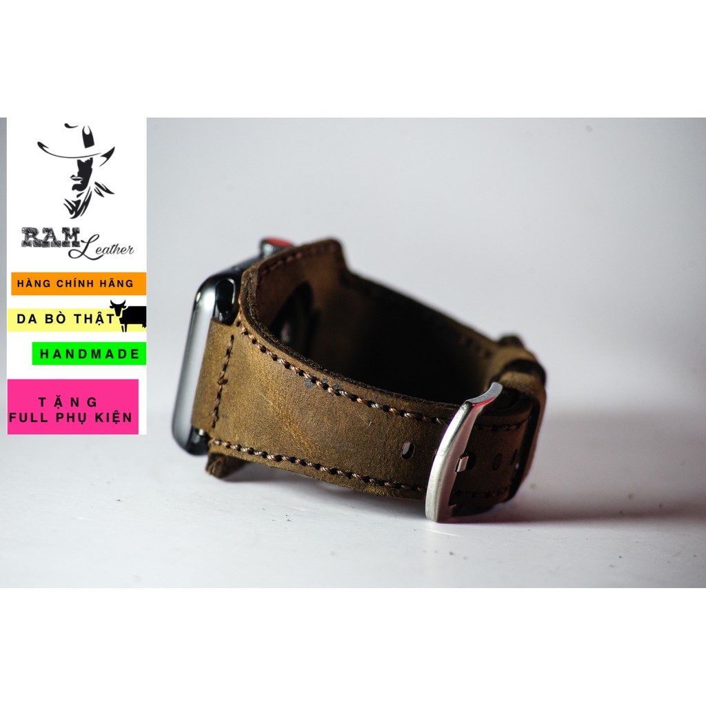 Dây đồng hồ Apple Watch , Iwatch , Iphone Watch Da Bò Nâu Đất  RAM Leather Bundstrap Bx1  Bền Đẹp