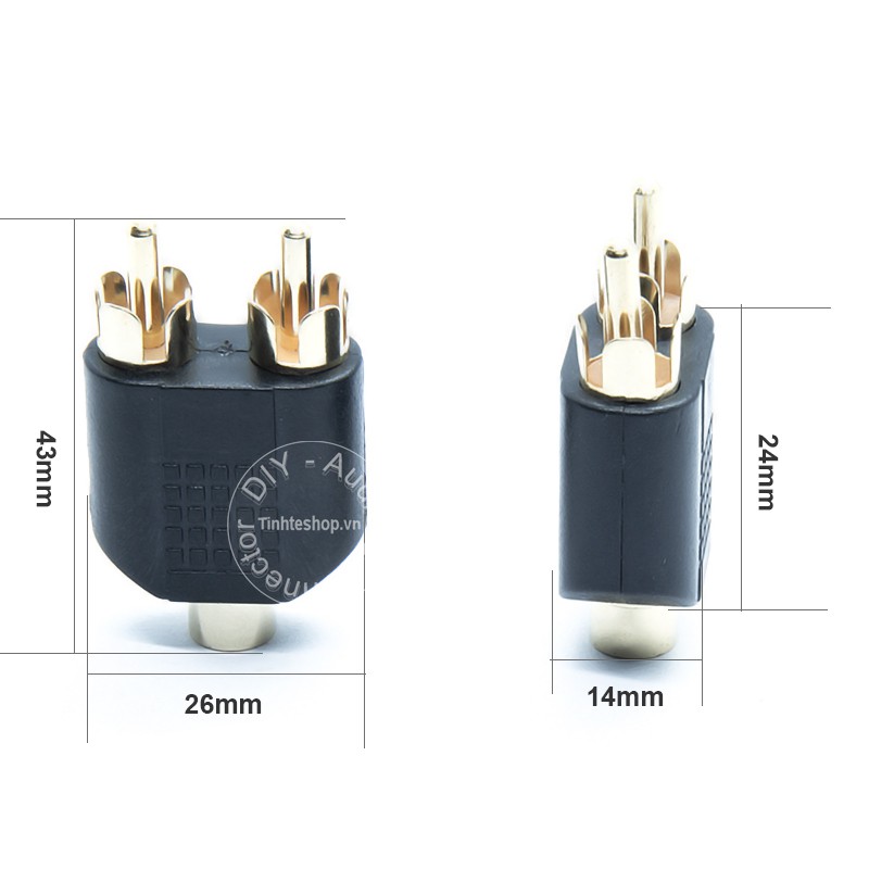 1 chiếc - Đầu đổi audio 3.5mm cái sang 2 jack bông sen AV đực - Rắc cắm chia âm thanh 3.5mm ra 2 AV RCA