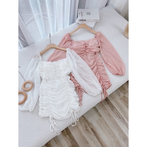 ĐẦM TRẮNG NHÚN BODY RÚT DÂY TAY VOAN