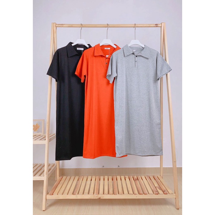 Váy nữ cổ polo dáng suông trơn 3 màu - váy đầm cổ polo đi dự tiệc, đi chơi dạo phố freesize phom suông rộng