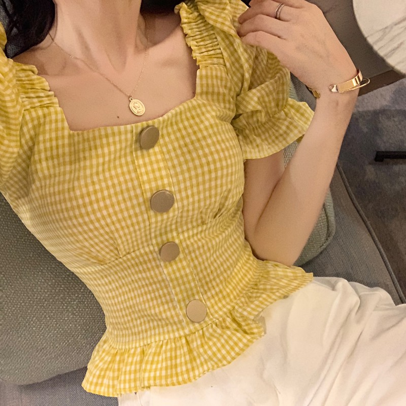 Áo croptop ngắn tay hoạ tiết caro ulzzang siêu sexyyy, xinh xắn
